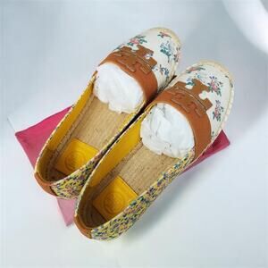 Tory Burch Weston Flat Espadrille Printed Canvas Sz 10 in French Paisley Floral